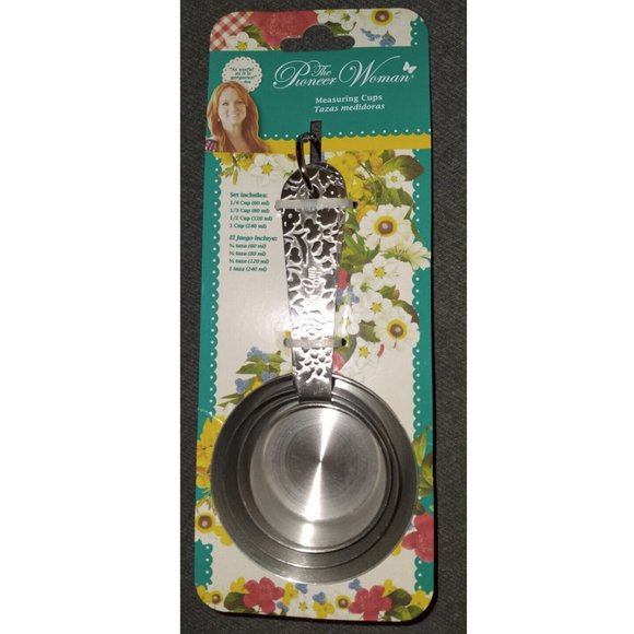 Set Of 4 Measuring Cups Stainless Steel Playful Posy Embossed - Picture 3 of 8